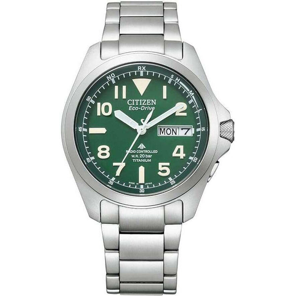 CITIZEN PROMASTER LAND SERIES ECO DRIVE SOLAR SILVER & GREEN MEN