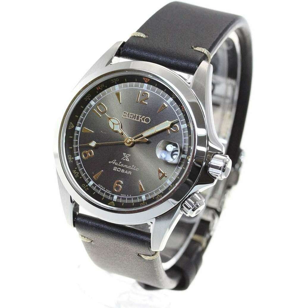 SEIKO PROSPEX ALPINIST MECHANICAL AUTOMATIC BLACK LEATHER BELT MEN 