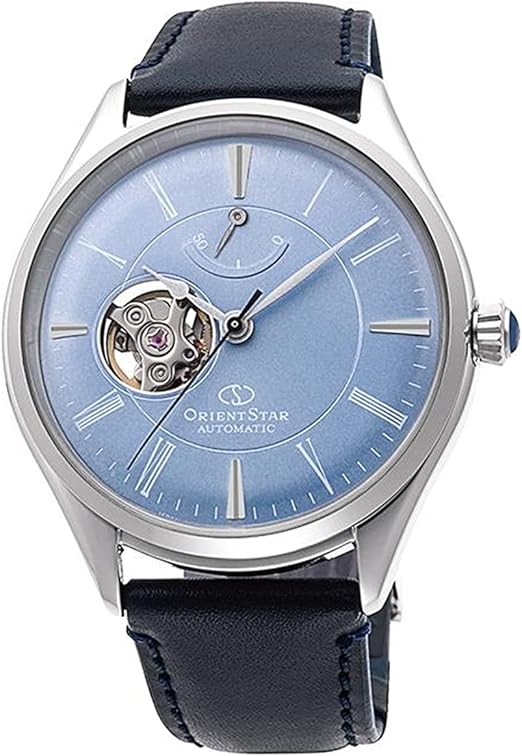 ORIENT STAR CLASSIC SEMI-SKELETON OPEN HEART LIGHT BLUE DIAL MEN WATCH RK-AT0203L