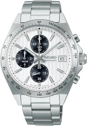 SEIKO SELECTION S SERIES CHRONOGRAPH SILVER & WHITE MEN WATCH SBTR039
