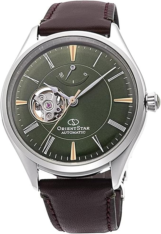 ORIENT STAR CLASSIC SEMI-SKELETON OPEN HEART GREEN DIAL MEN WATCH RK-AT0202E
