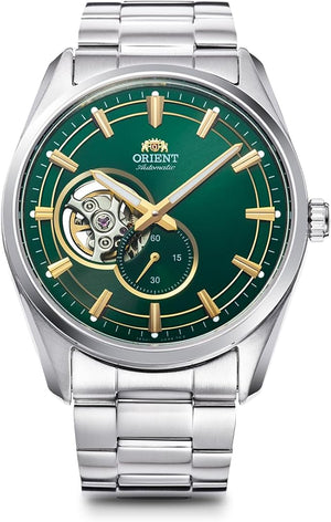 ORIENT CONTEMPORARY SEMI-SKELETON AUTOMATIC OPEN HEART GREEN MEN WATCH RN-AR0008E