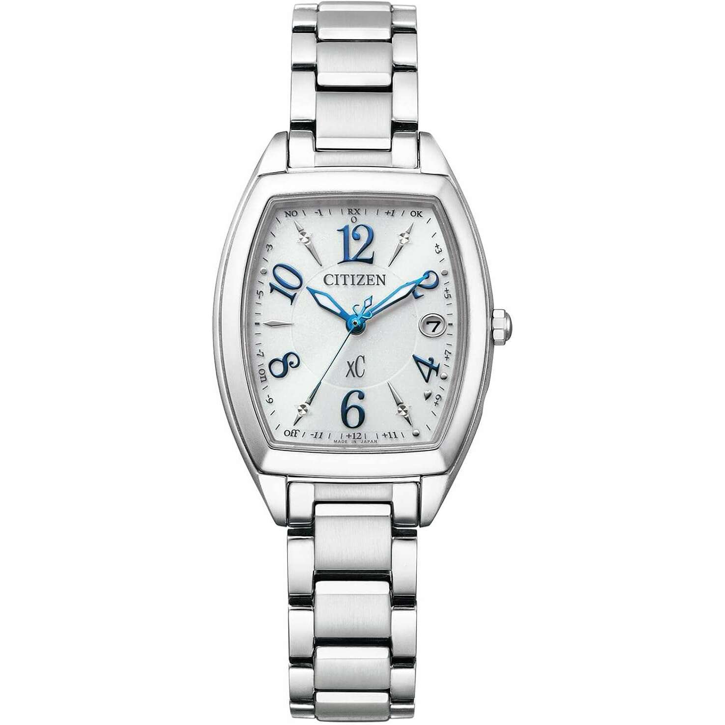 ROOK JAPAN:CITIZEN XC HAPPY FLIGHT SERIES ECO-DRIVE RADIO SOLAR TONNEAU SHAPED SILVER WATCH ES9391-54A,JDM Watch,Citizen xC
