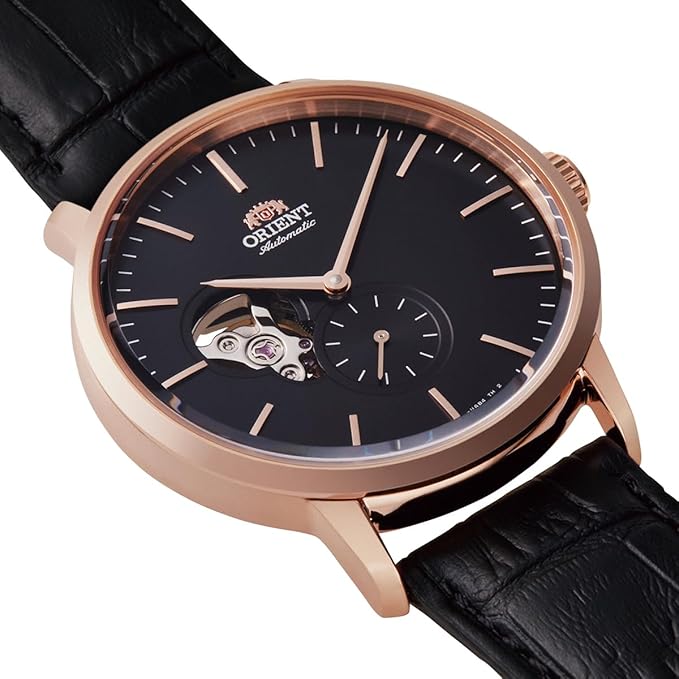 ORIENT BASIC CONCEPT AUTOMATIC OPEN HEART BLACK LEATHER STRAP MEN WATCH RN-AR0103B