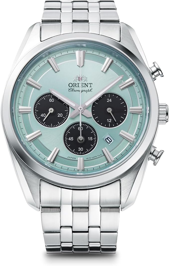 ORIENT CONTEMPORARY SOLAR CHRONOGRAPH SILVER & SKY BLUE MEN WATCH RN-TX0304L