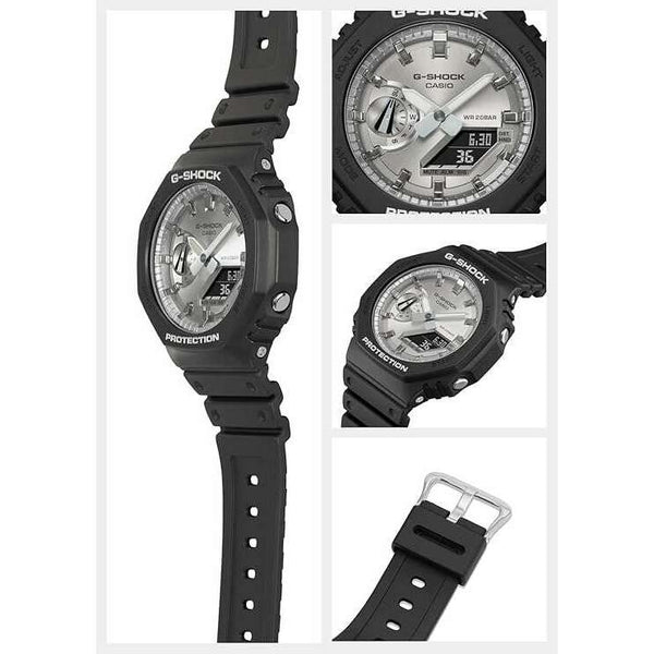 CASIO G-SHOCK DAY-DATE BLACK RUBBER STRAP SILVER DIAL MEN WATCH GA