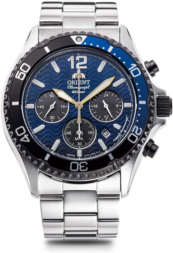 ORIENT MAKO SOLAR CHRONOGRAPH SILVER & BLUE MEN WATCH (LIMITED 300) RN-TX0208L
