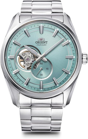 ORIENT CONTEMPORARY SEMI-SKELETON AUTOMATIC OPEN HEART LIGHT BLUE MEN WATCH RN-AR0009L