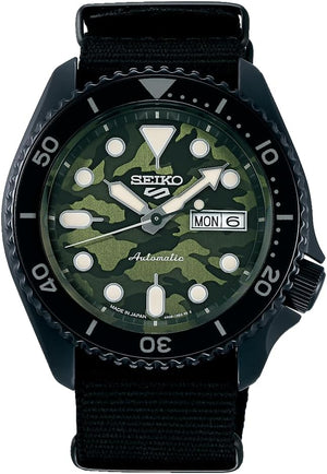SEIKO 5 SPORTS CAMOUFLAGE STREET STYLE BLACK NYLON STRAP MEN WATCH SBSA173
