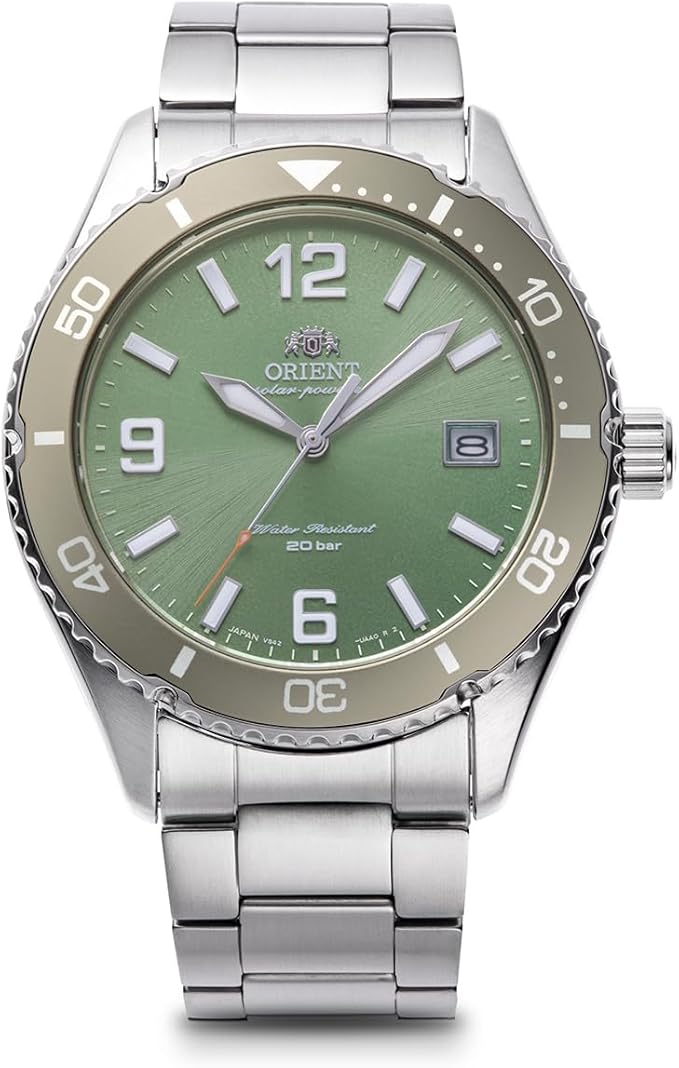 ORIENT MAKO SOLAR POWERED SILVER & GREEN MEN WATCH RN-WJ0001E