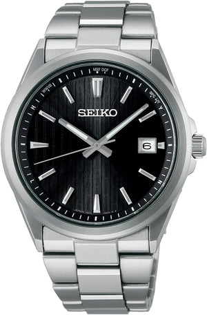 SEIKO SELECTION S SERIES PREMIUM SOLAR RADIO WAVE SILVER & BLACK MEN WATCH SBTM351