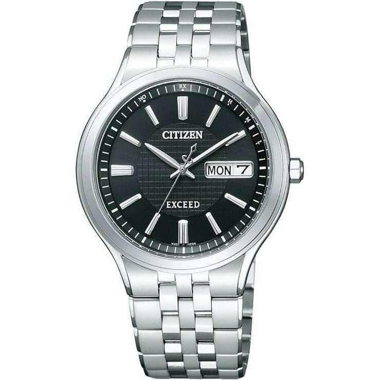 CITIZEN EXCEED ECO-DRIVE RADIO CONTROLLED DAY-DATE SILVER & BLACK 