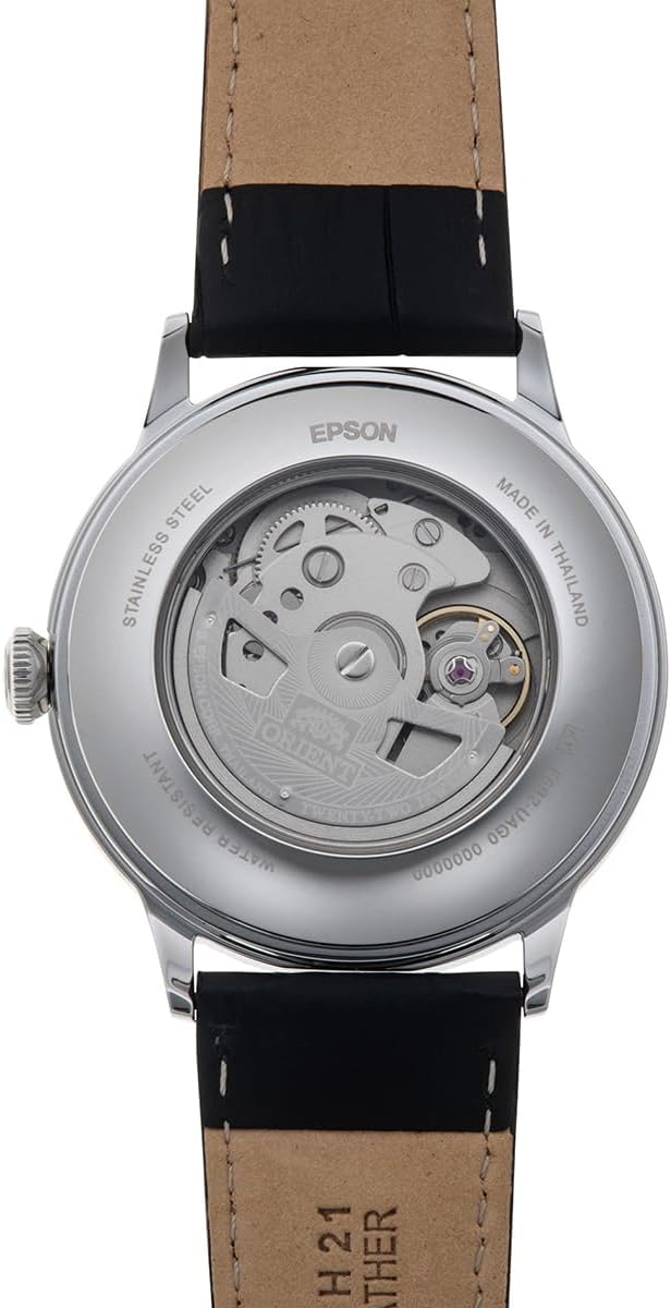 ORIENT BAMBINO AUTOMATIC LEATHER STRAP SILVER & WHITE MEN WATCH RN-AK0701S