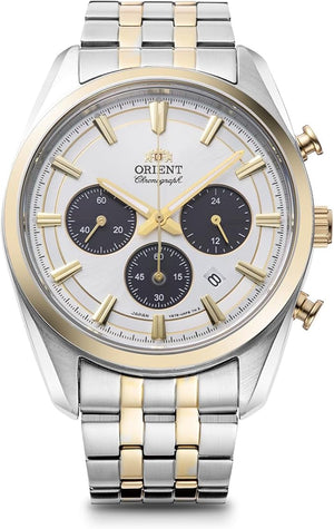 ORIENT CONTEMPORARY SOLAR CHRONOGRAPH SILVER & GOLD MEN WATCH RN-TX0302S
