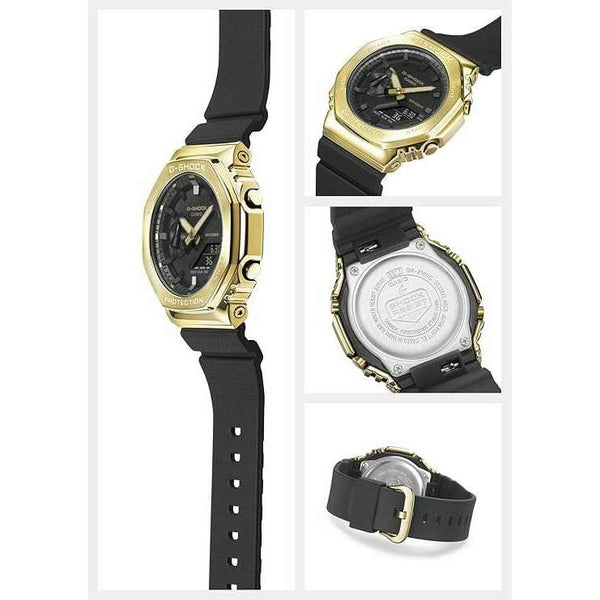 CASIO G-SHOCK METAL COVERED BLACK RUBBER STRAP GOLD MEN WATCH GM