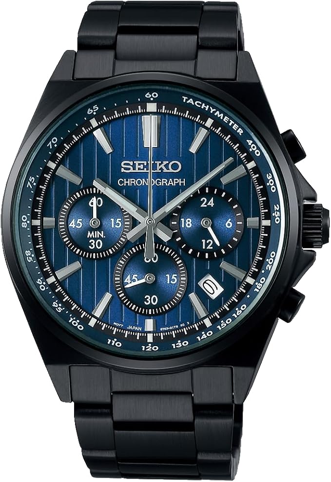 SEIKO SELECTION S SERIES STAINLESS STEEL CHRONOGRAPH BLACK & BLUE MEN WATCH SBTR035