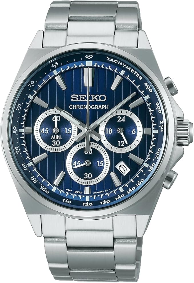 SEIKO SELECTION S SERIES STAINLESS STEEL CHRONOGRAPH SILVER & BLUE MEN WATCH SBTR033