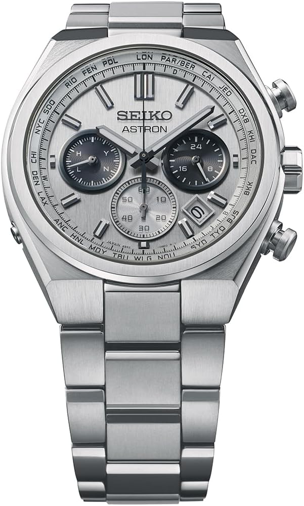 SEIKO ASTRON NEXTER SOLAR RADIO WORLD TIME CHRONOGRAPH SILVER MEN WATCH SBXY095