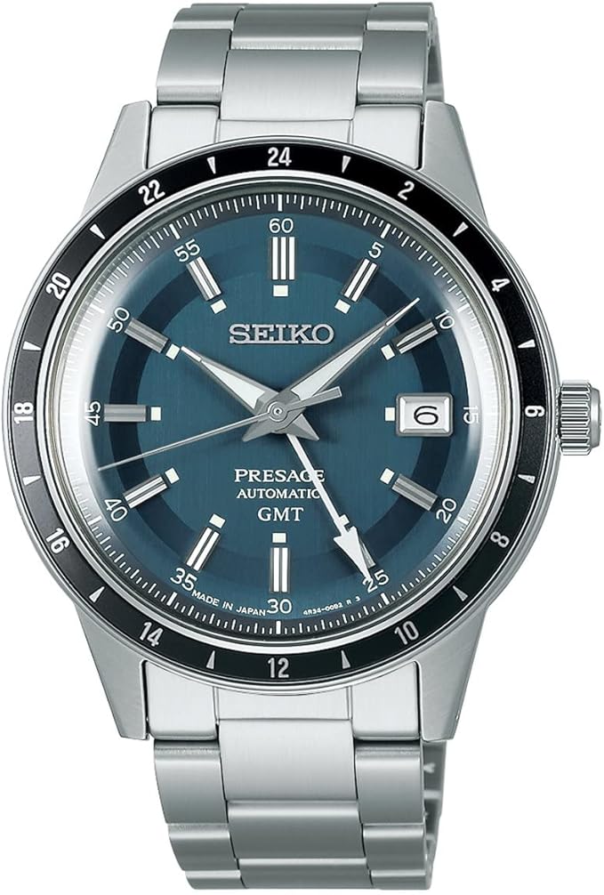 SEIKO PRESAGE STYLE 60'S SERIES GMT MODEL SILVER & BLUE GREY MEN WATCH SARY229
