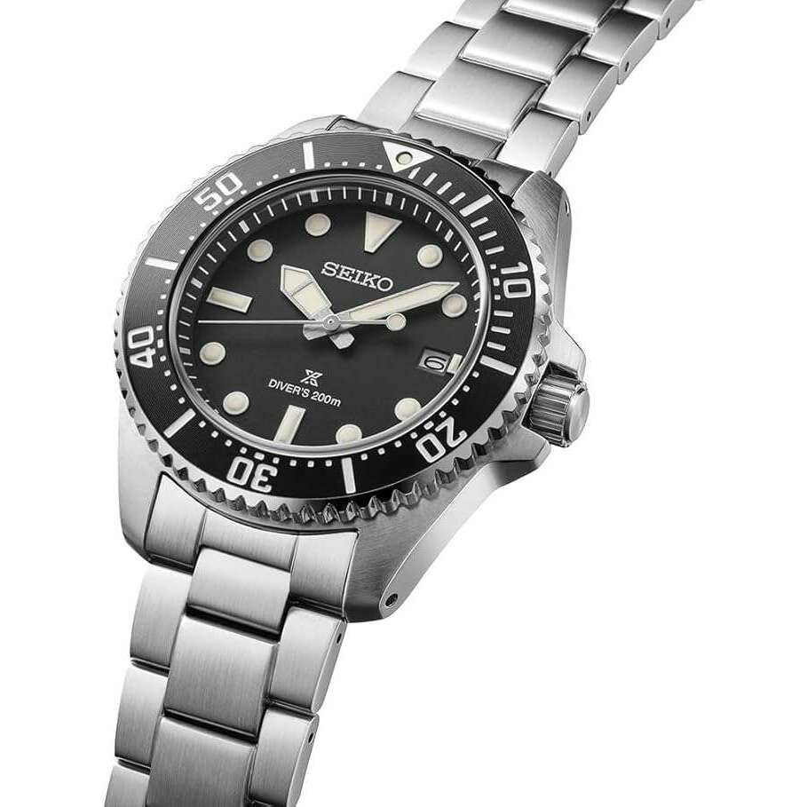ROOK JAPAN:SEIKO PROSPEX DIVER SCUBA PADI SOLAR SILVER STRAP BLACK DIAL MEN WATCH SBDJ063,JDM Watch,Seiko Prospex