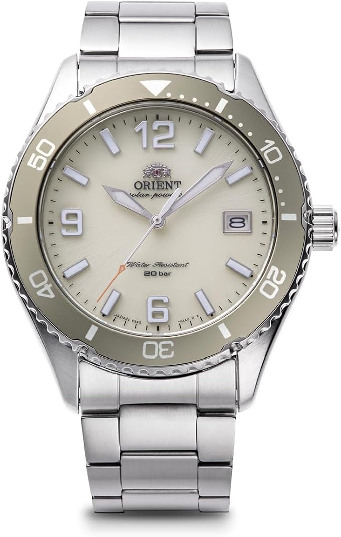 ORIENT MAKO SOLAR POWERED SILVER & IVORY MEN WATCH RN-WJ0003S