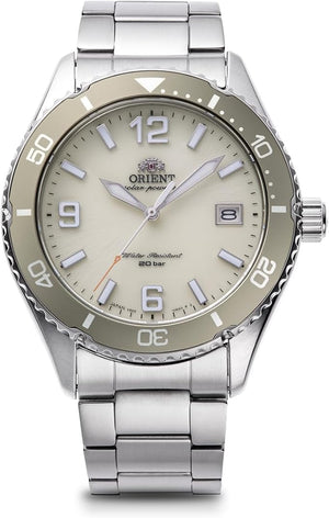 ORIENT MAKO SOLAR POWERED SILVER & IVORY MEN WATCH RN-WJ0003S