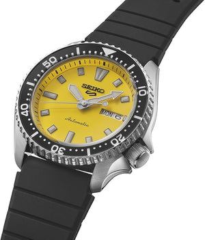 SEIKO 5 SPORTS SKX399 SERIES AUTOMATIC BLACK SILICONE STRAP YELLOW DIAL WATCH SBSA307