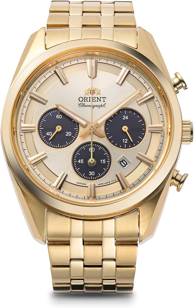 ORIENT CONTEMPORARY SOLAR CHRONOGRAPH CHAMPAGNE GOLD MEN WATCH RN-TX0301G