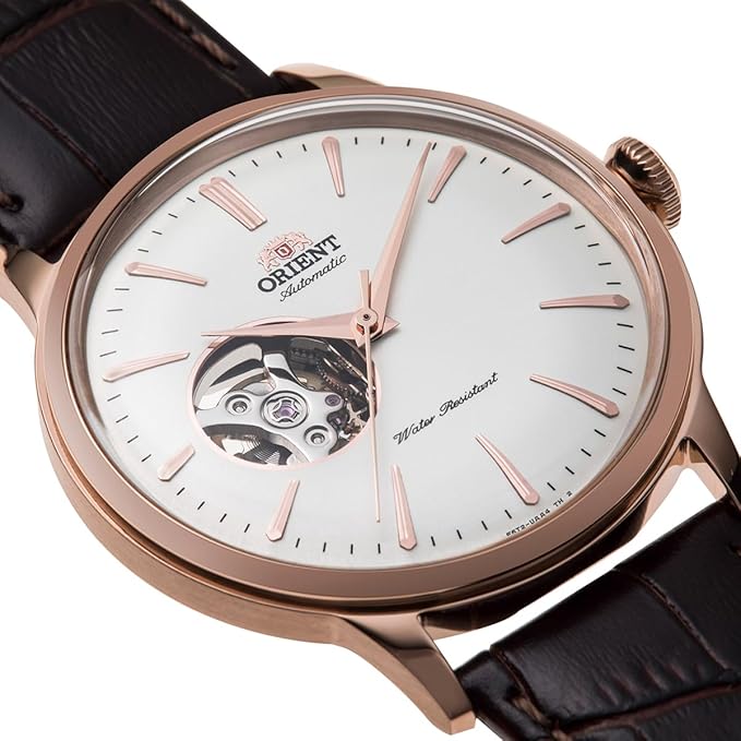 ORIENT BAMBINO AUTOMATIC OPEN HEART LEATHER STRAP GOLD MEN WATCH RN-AG0004S