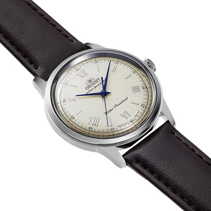 ORIENT BAMBINO SOLAR BROWN FAUX LEATHER STRAP IVORY MEN WATCH RN-WK0003G