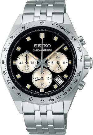 SEIKO SELECTION S SERIES NEO VINTAGE CHRONOGRAPH SILVER & BLACK MEN WATCH SBTR047