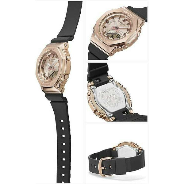 CASIO G-SHOCK MID-SIZE MODEL METAL COVERED BLACK & PINK GOLD