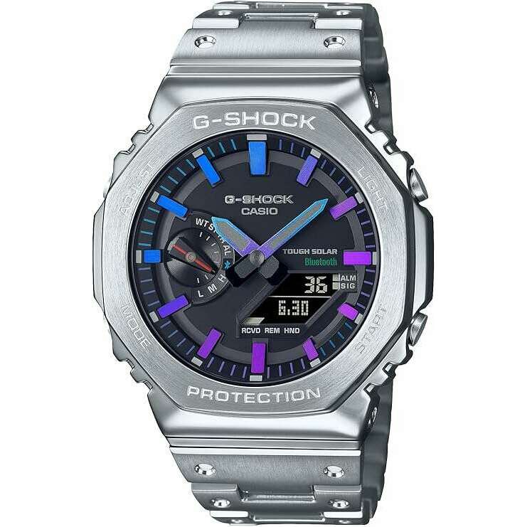 (113) G-SHOCK GM-B2100PC シルバー/パープル/ブラック CASIO G-SHOCK FULL METAL ANALOG DIGITAL DIAL SILVER & PURPLE BLUE