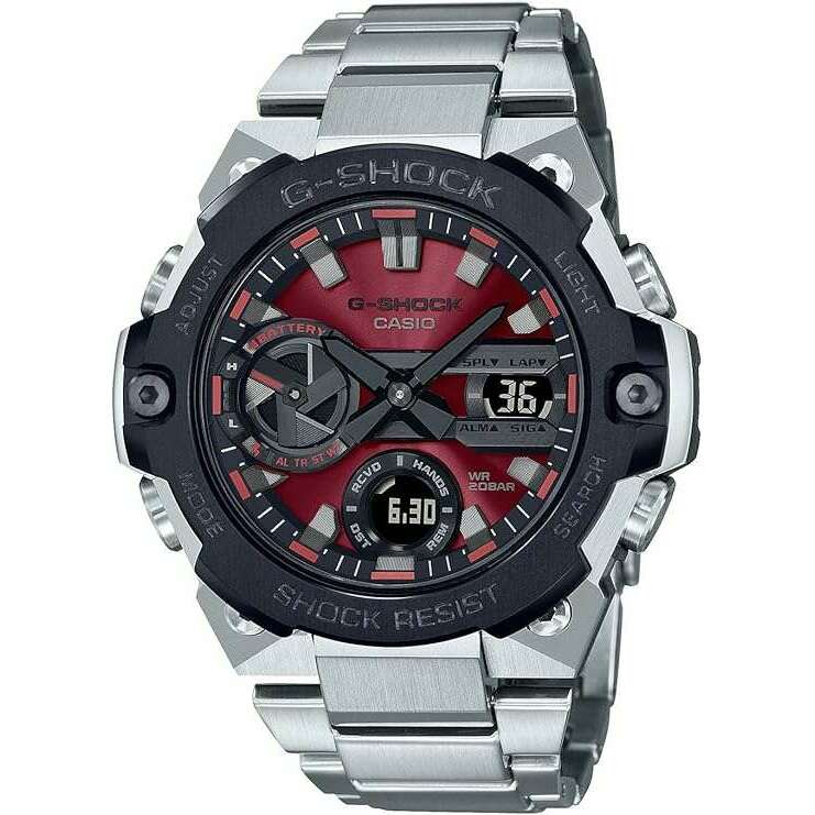 ROOK JAPAN:CASIO G-SHOCK G-STEEL SMARTPHONE-LINKED CARBON CORE GUARD SILVER & RED MEN WATCH GST-B400AD-1A4JF,JDM Watch,Casio G-Shock