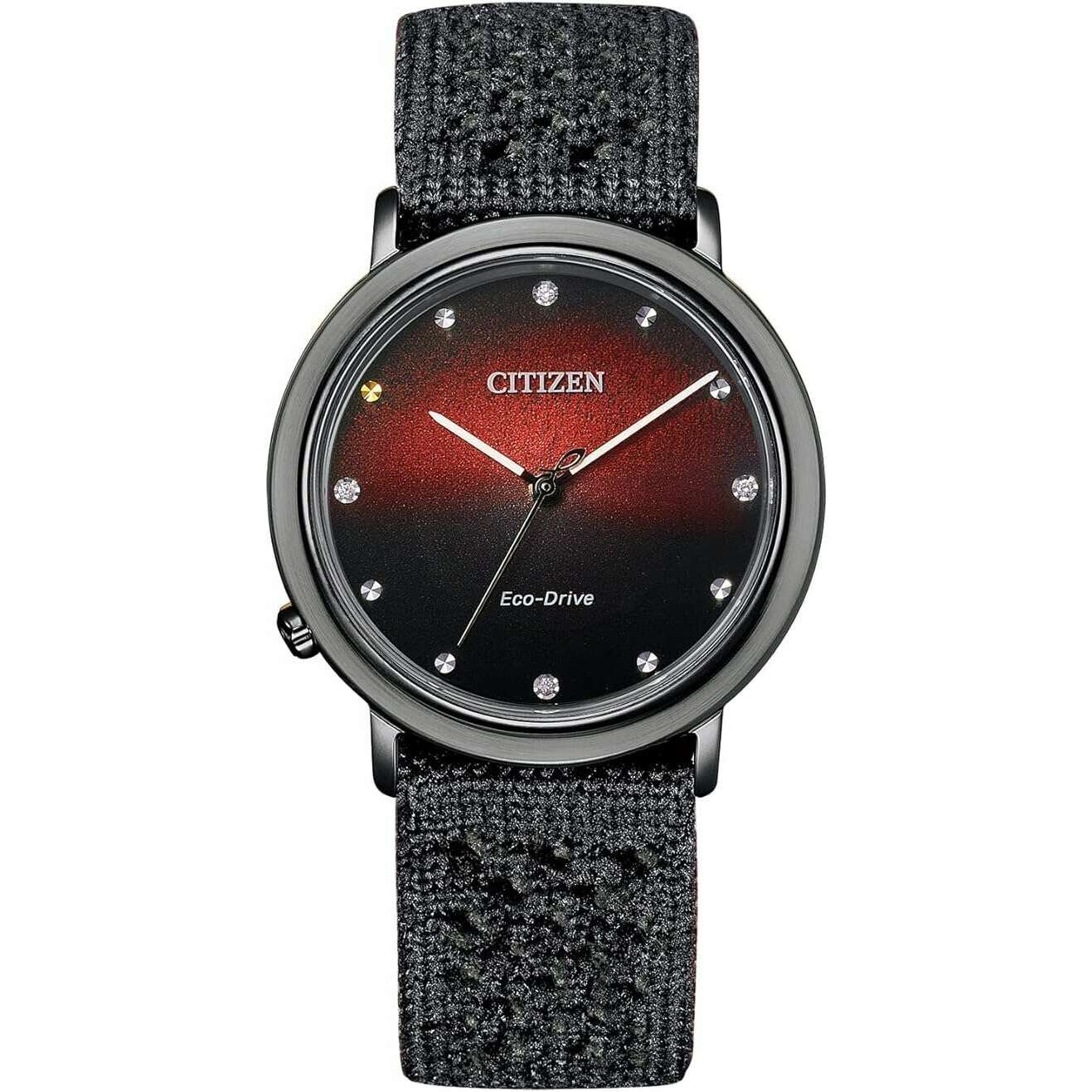 ROOK JAPAN:CITIZEN ECO-DRIVE STAINLESS STEEL/KNITTED BLACK STRAP RED DIAL LADIES WATCH EM1007-47E,JDM Watch,The Citizen