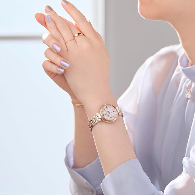 SEIKO LUKIA GROW SOLAR RADIO WAVE SILVER & PEONY PINK GOLD WOMEN WATCH SSQW082
