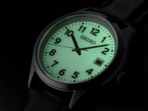 SEIKO SELECTION S SERIES SOLAR BLACK LEATHER STRAP SILVER MEN WATCH SBPX157