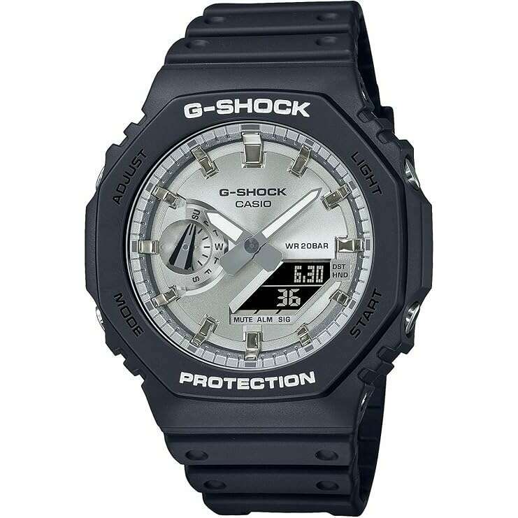 CASIO G-SHOCK DAY-DATE BLACK RUBBER STRAP SILVER DIAL MEN WATCH GA