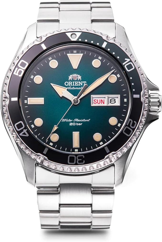 ORIENT MAKO AUTOMATIC DIVERS SILVER & GREEN MEN WATCH RN-AA0811E