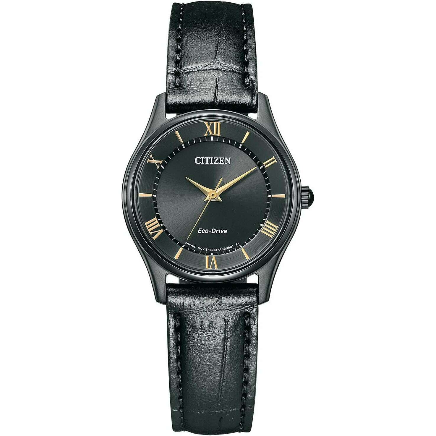 ROOK JAPAN:CITIZEN COLLECTION ECO-DRIVE ANALOG ALL BLACK LEATHER STRAP LADIES WATCH EM0406-12E,JDM Watch,Citizen Collection
