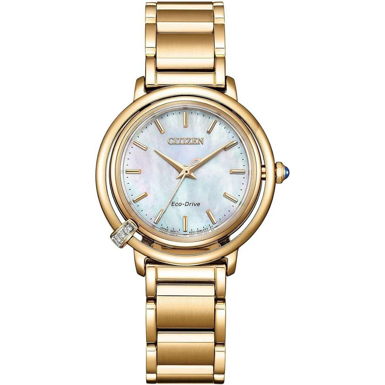 ROOK JAPAN:CITIZEN L ARCLY COLLECTION ECO-DRIVE SOLAR GOLD STRAP PEARL COLORED DIAL LADIES WATCH EM1093-61D,JDM Watch,Citizen L