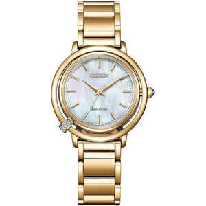 ROOK JAPAN:CITIZEN L ARCLY COLLECTION ECO-DRIVE SOLAR GOLD STRAP PEARL COLORED DIAL LADIES WATCH EM1093-61D,JDM Watch,Citizen L