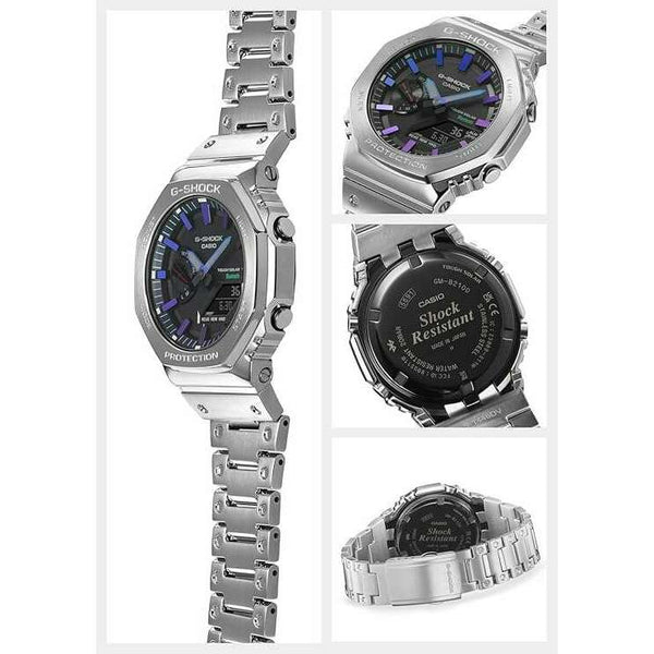 CASIO G-SHOCK FULL METAL ANALOG DIGITAL DIAL SILVER & PURPLE BLUE