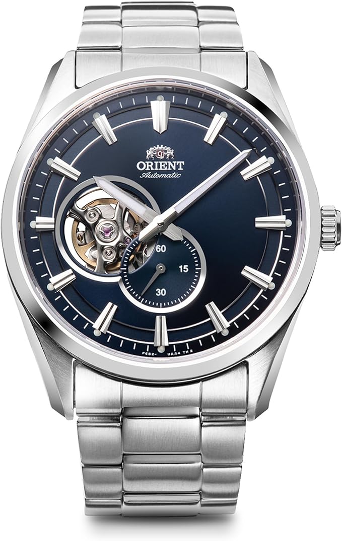 ORIENT AUTOMATIC CONTEMPORARY SEMI-SKELETON SILVER & NAVY BLUE MEN WATCH RN-AR0002L