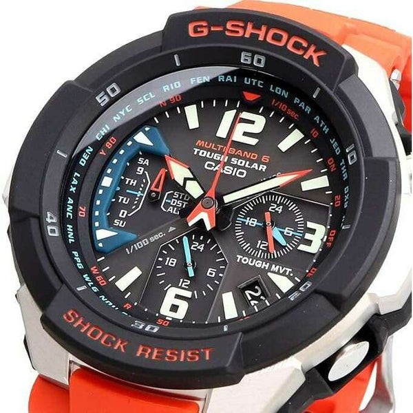 CASIO G-SHOCK SKY COCKPIT RADIO SOLAR ANALOG DIGITAL ORANGE MEN