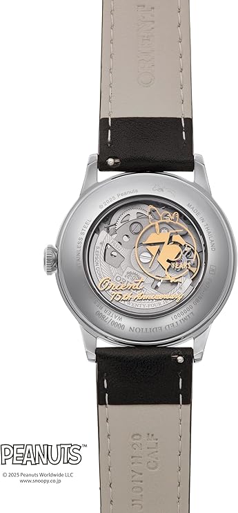 ORIENT BAMBINO AUTOMATIC PEANUTS COLLAB LEATHER STRAP MEN WATCH (LIMITED 150) RN-AC0M16S