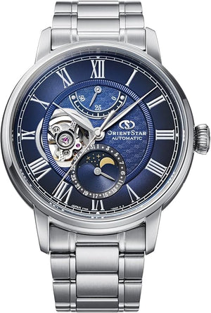 ORIENT STAR MOON PHASE AUTOMATIC MECHANICAL M45 F7 NAVY BLUE MEN WATCH RK-BT0002L