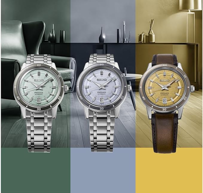 SEIKO PRESAGE STYLE 60'S SERIES AUTOMATIC BROWN LEATHER STRAP YELLOW DIAL MEN WATCH SARY269