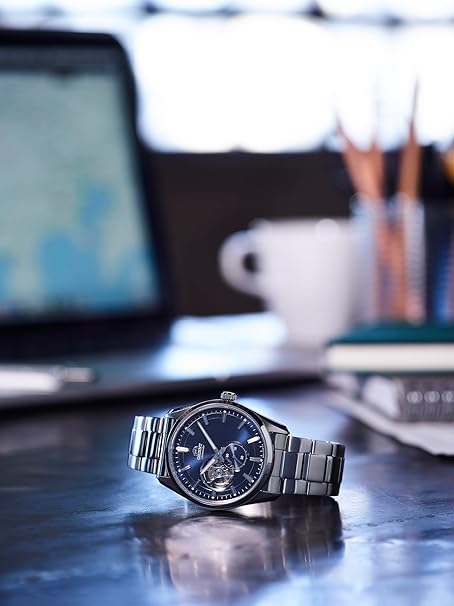 ORIENT AUTOMATIC CONTEMPORARY SEMI-SKELETON SILVER & NAVY BLUE MEN WATCH RN-AR0002L