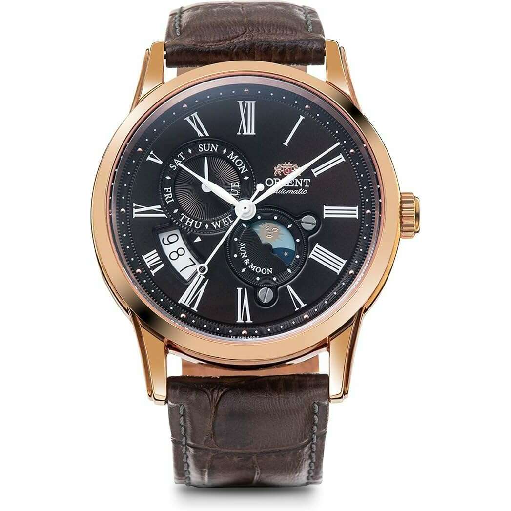 ORIENT SUN&MOON AUTOMATIC CLASSIC BROWN LEATHER STRAP PINK GOLD